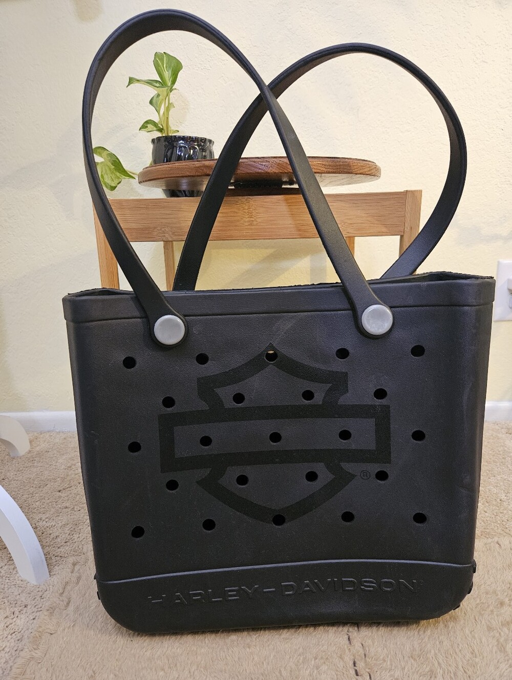Harley-Davidson Black Rubber /PVC Waterproof tote bag.